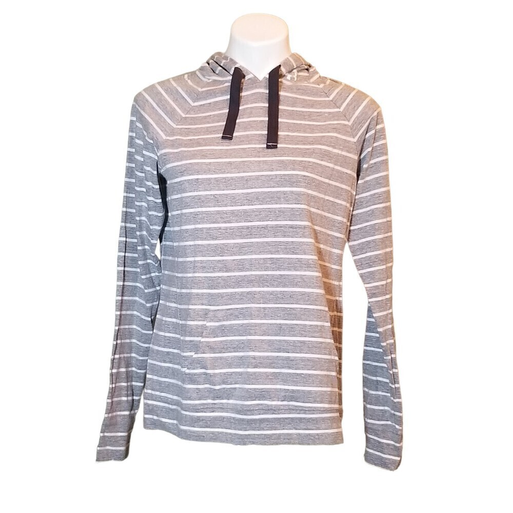 Under Armour Womens Semi Fitted Striped Pullover Hoodie Gray White Size Large